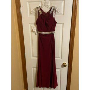 NEW Madison James Wine 2-piece Dress SILVER FRAMED CROPTOP SHEATH JERSEY. Size 2